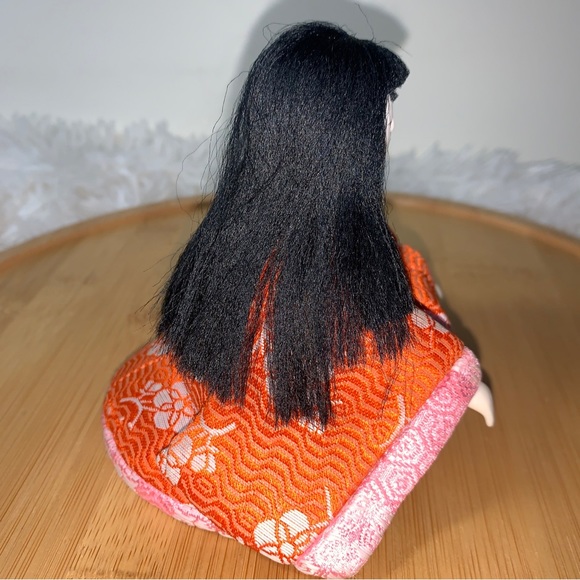 Japanese Tradition Ichimatsu Doll Sitting doll Girl in Orange kimono Japan - Picture 2 of 5
